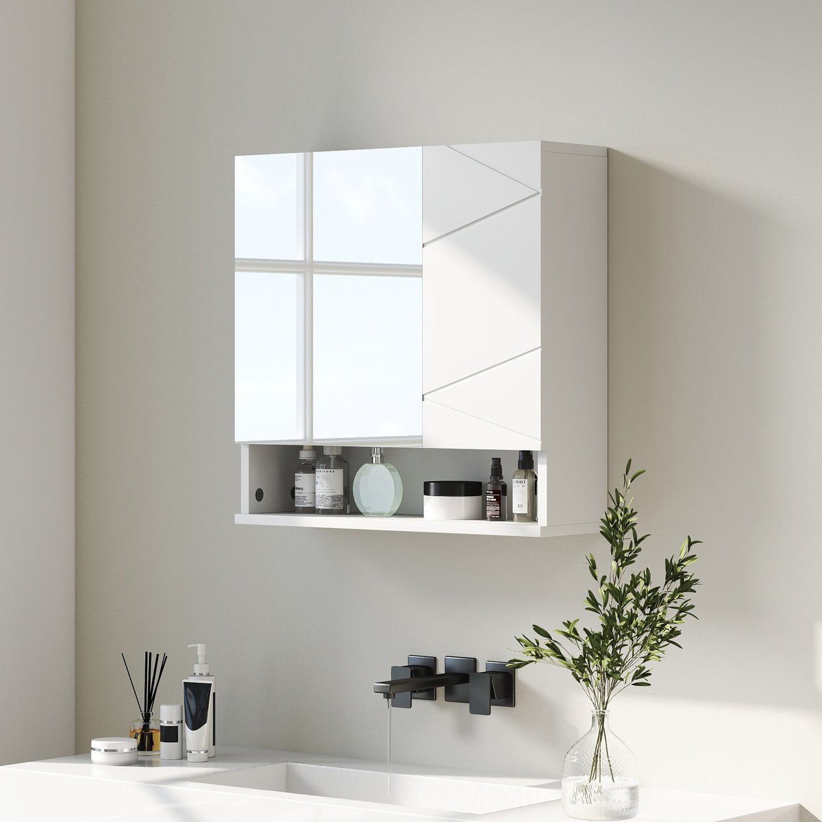 Armoire murale miroir de salle de bain placard de rangement 2 portes 55 x 17 x 55 cm blanc-1