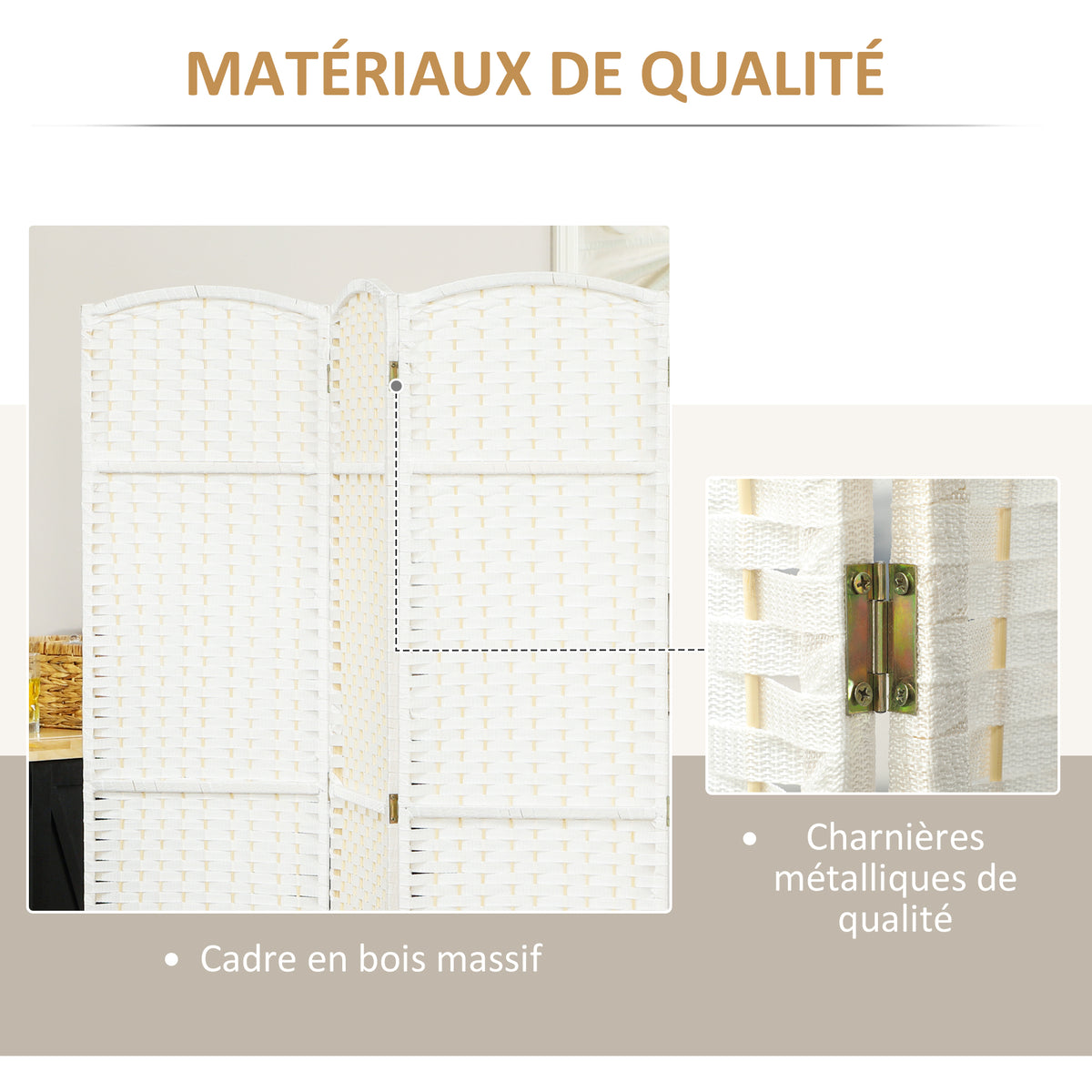 Paravent interieur en bois 6 panneaux 240 x 170 cm séparateur de pièce pliable pour salon, chambre à coucher, naturel-4