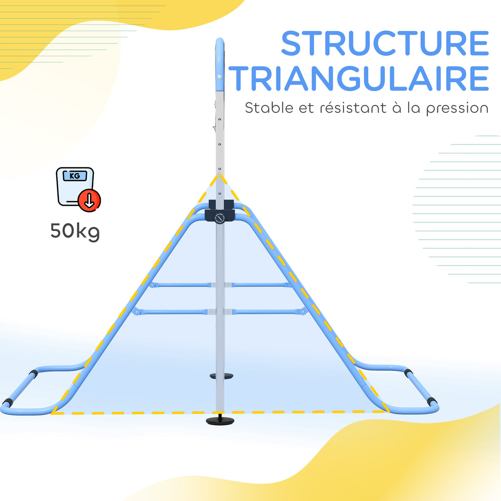Barre de gymnastique pour enfants, barre horizontale pliable à hauteur réglable avec anneaux de gymnastique, bleu-6