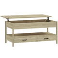 Table basse relevable, table basse avec tiroirs et compartiment caché pour salon, bureau à domicile, chêne-0