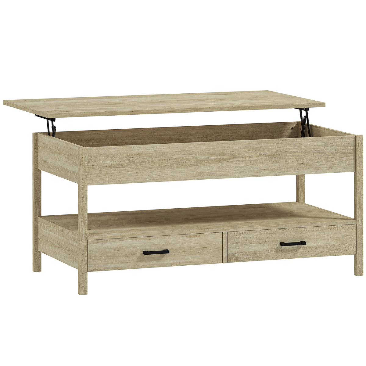 Table basse relevable, table basse avec tiroirs et compartiment caché pour salon, bureau à domicile, chêne-0