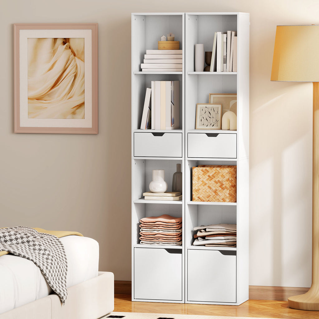 Bibliothèque, étagère à livres, meuble de rangement avec tiroir placard compartiments ouvertes, 30 x 24 x 158 cm, blanc-7