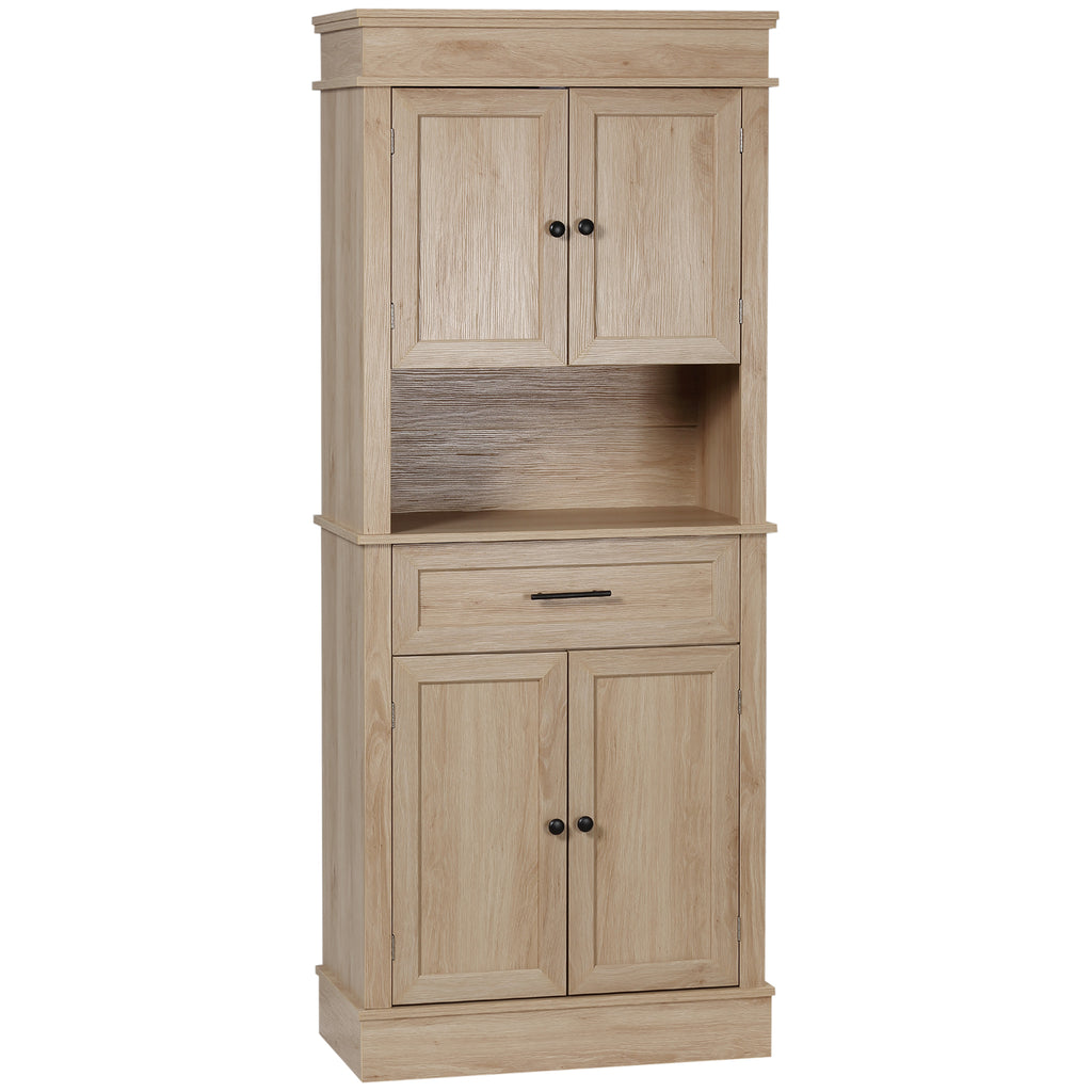 Armoire de cuisine buffet cuisine vaisselier meuble de rangement style moderne avec placards, étagères réglables, tiroir, et niche, pour salle à manger, salon, 74 x 39,5 x 183 cm, chêne clair-0