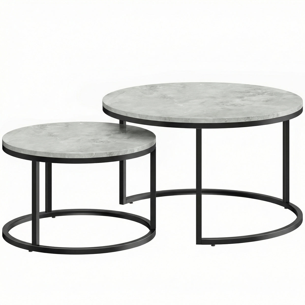 Lot de 2 tables basses gigognes empilable design industriel pieds en métal gris-0