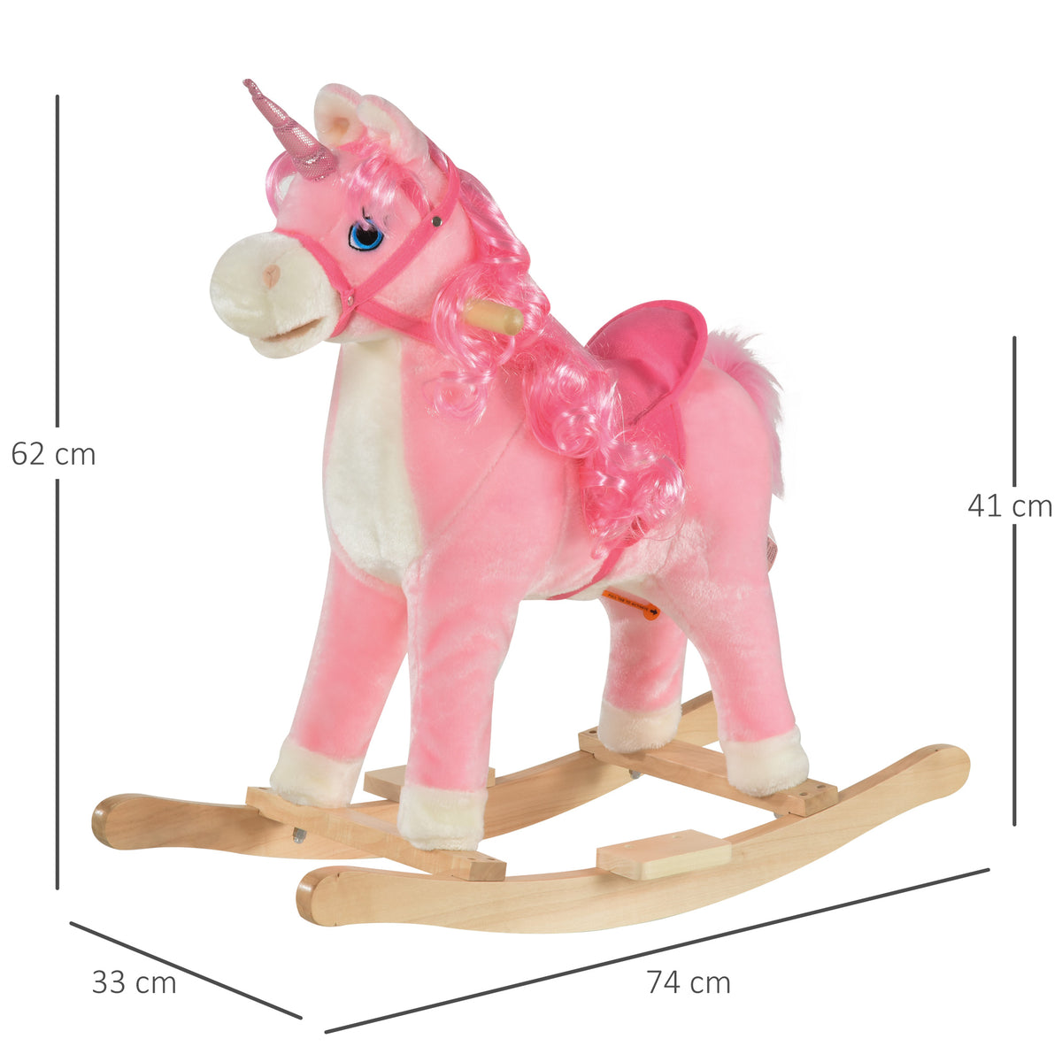 Cheval à Bascule modèle Licorne avec Sons Authentiques Selle Grand Confort Bois de peuplier Rose dim. L74 x l33 x 62H cm-2