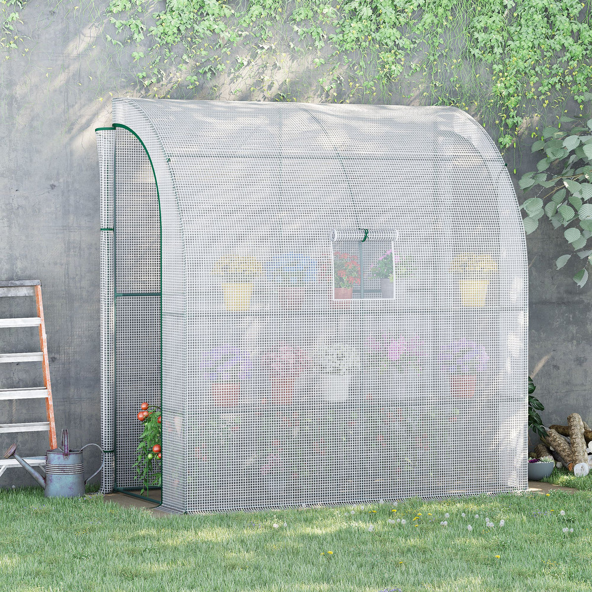 Serre de jardin PE avec étagères 3 niveaux, serre de balcon, bâche renforcée 140 g/m², châssis en acier blanc-1