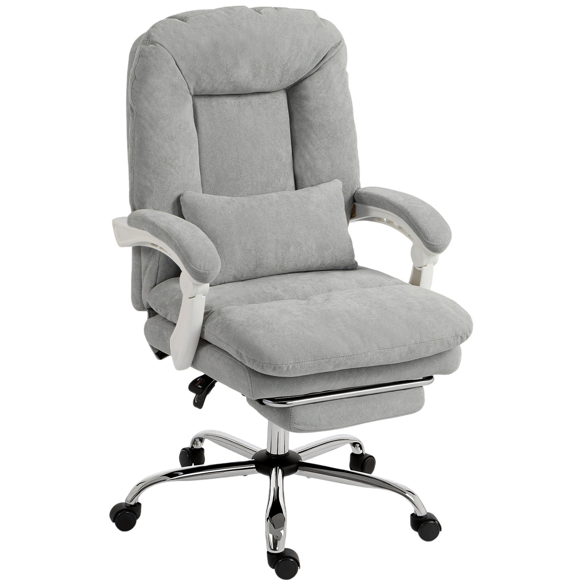 Chaise bureau ergonomique, fauteuil de bureau inclinable en velours avec support lombaire, hauteur réglable, gris clair-0