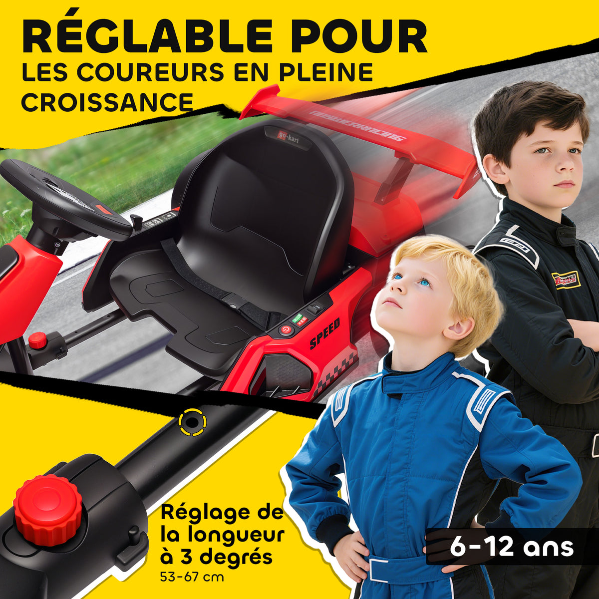Kart électrique pour enfants moteur 2 x 150W batterie 24 V 120 x 76 x 53,5 cm rouge-4