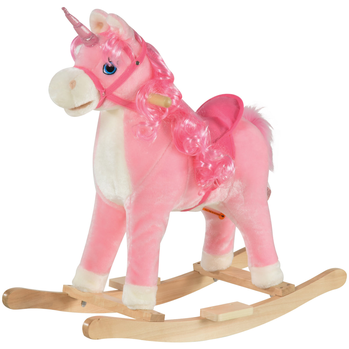Cheval à Bascule modèle Licorne avec Sons Authentiques Selle Grand Confort Bois de peuplier Rose dim. L74 x l33 x 62H cm-0