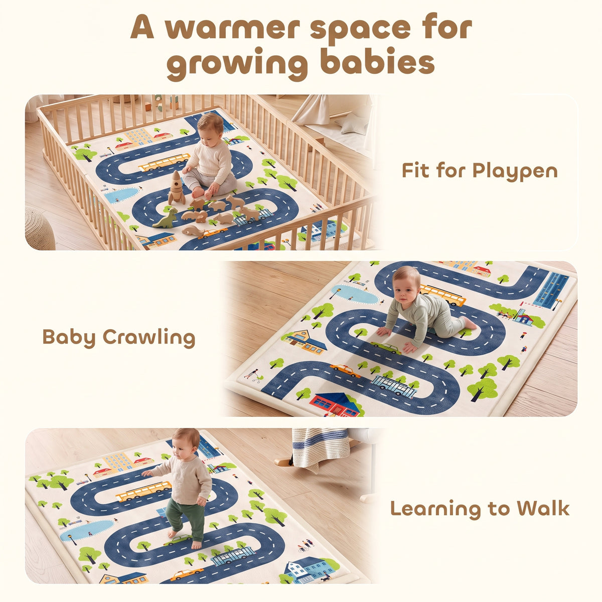 Tapis de Jeu pour Enfants Tapis de Chambre d'Enfant en Mousse Épaisseur 3 cm Motif Route Base Antidérapante 150x200cm-8