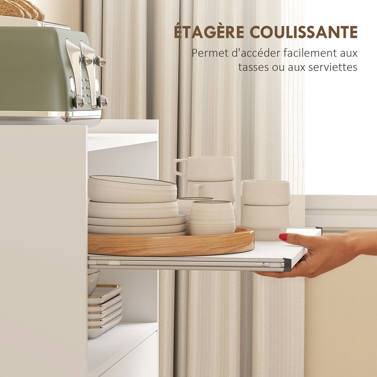 Chariot de cuisine sur roulettes, desserte micro-onde à roulettes avec placard tiroir étagères, 59 x 40 x 92 cm, blanc-4