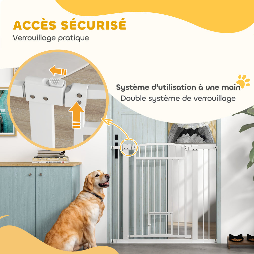 Barrière de sécurité chien système de double verrouillage montage par pression ou perçage largeur 76-104 cm blanc-5