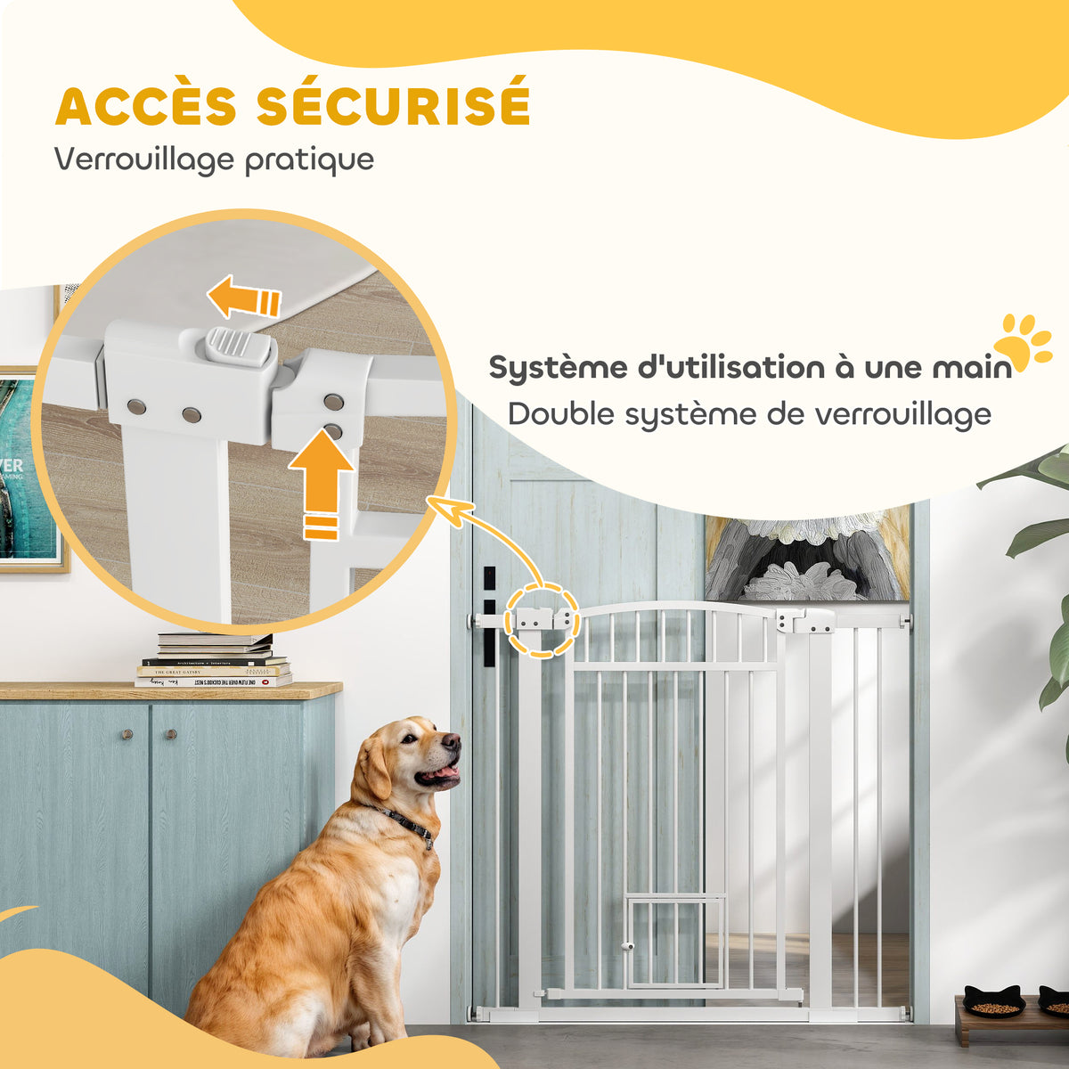 Barrière de sécurité chien système de double verrouillage montage par pression ou perçage largeur 76-104 cm blanc-5