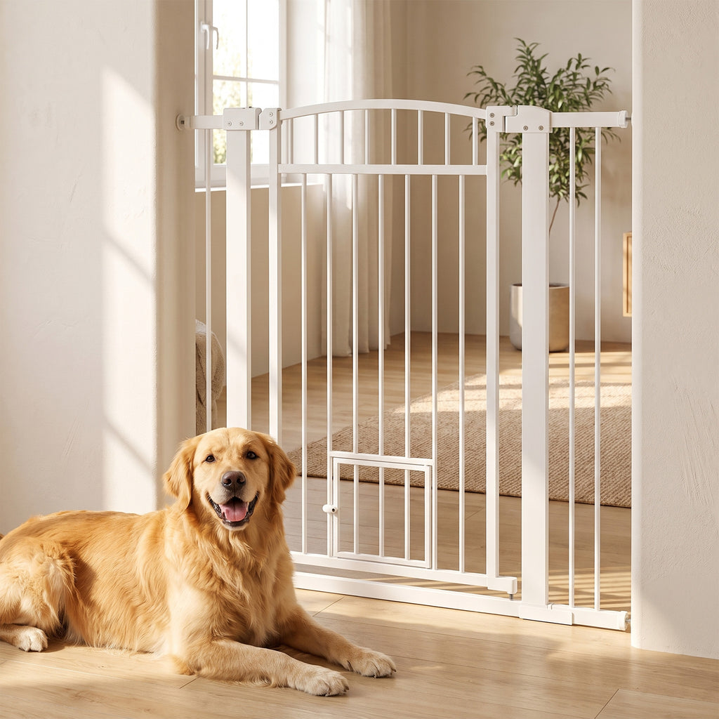 Barrière pour chien, largeur ajustable 76-102cm, barrière extra large avec porte pour chat, blanc-9