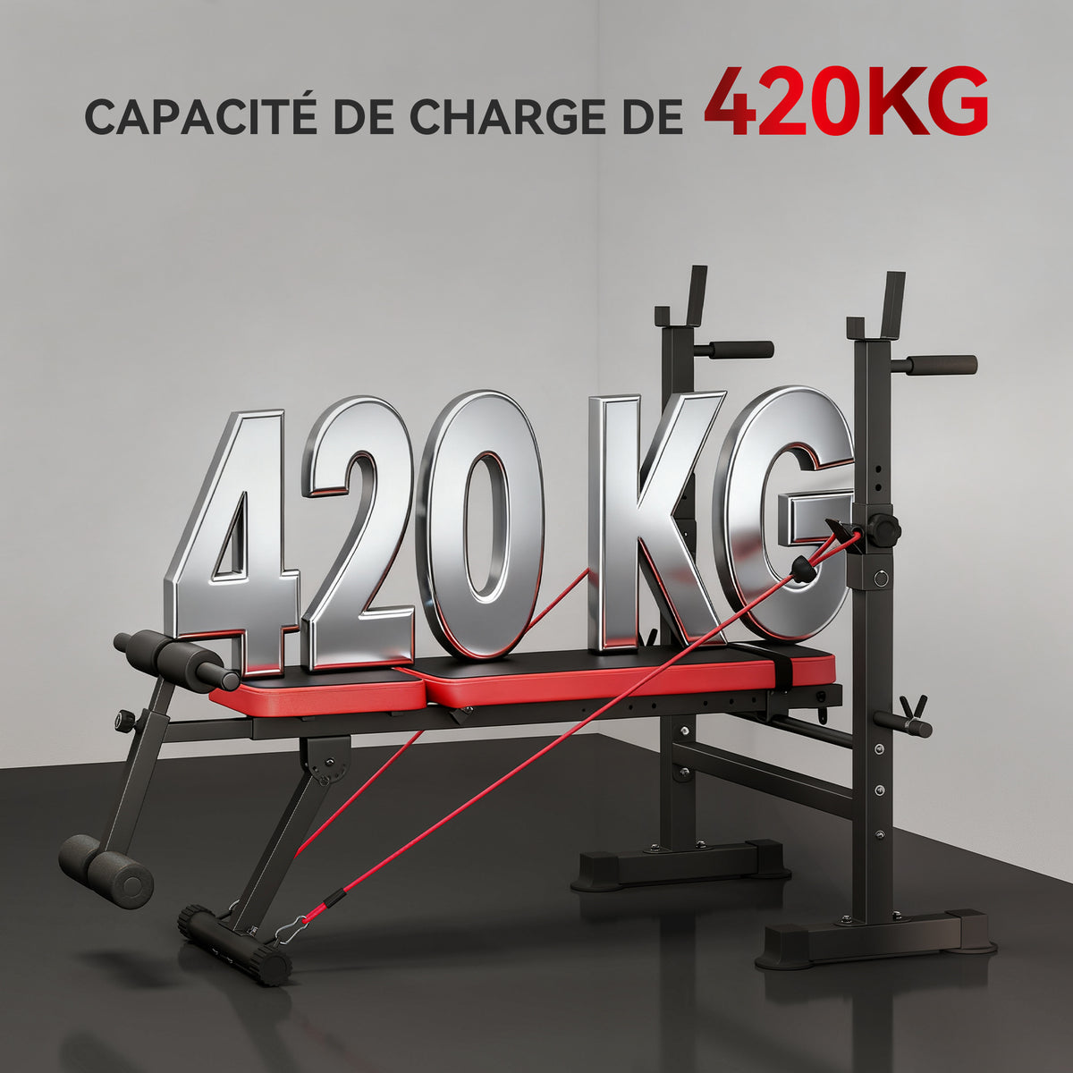 Banc de musculation complet multifonction avec dossier réglable, repose-jambes et support de poids 147x109x122cm noir-4