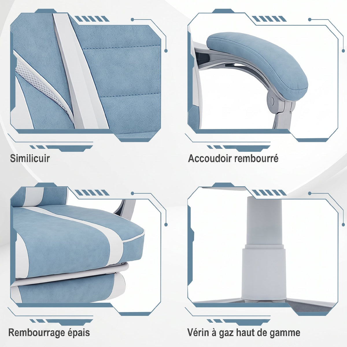 Chaise gaming, fauteuil gaming ergonomique avec repose-pieds, hauteur réglable, dossier inclinable, 63x63x123cm, bleu-6