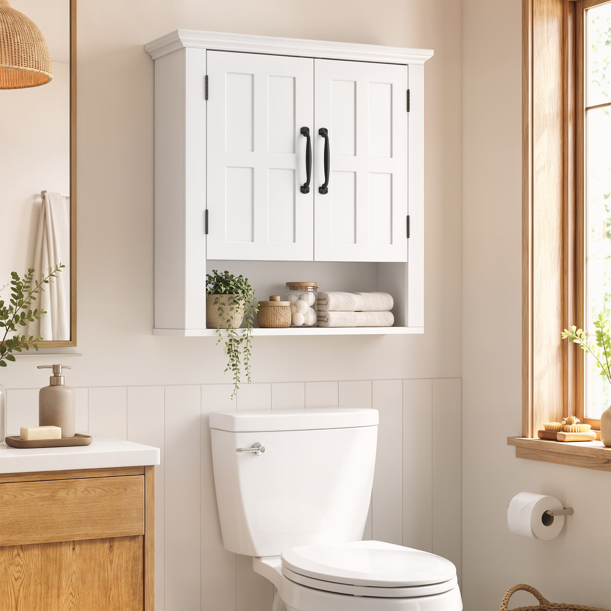 Armoire Haute Murale de Salle de Bain ou WC Placard 2 Portes 2 étagères Niche dim. 60L x 20l x 58H cm MDF Panneaux Particules Blanc-1