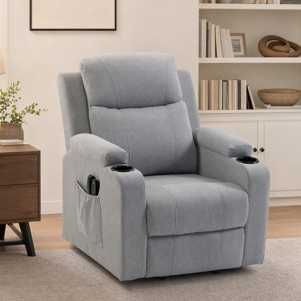 Fauteuil Releveur Électrique Massage Vibration et Chaleur, Fauteuil Relax Électrique, Dossier Inclinable, Port USB, Gris-1