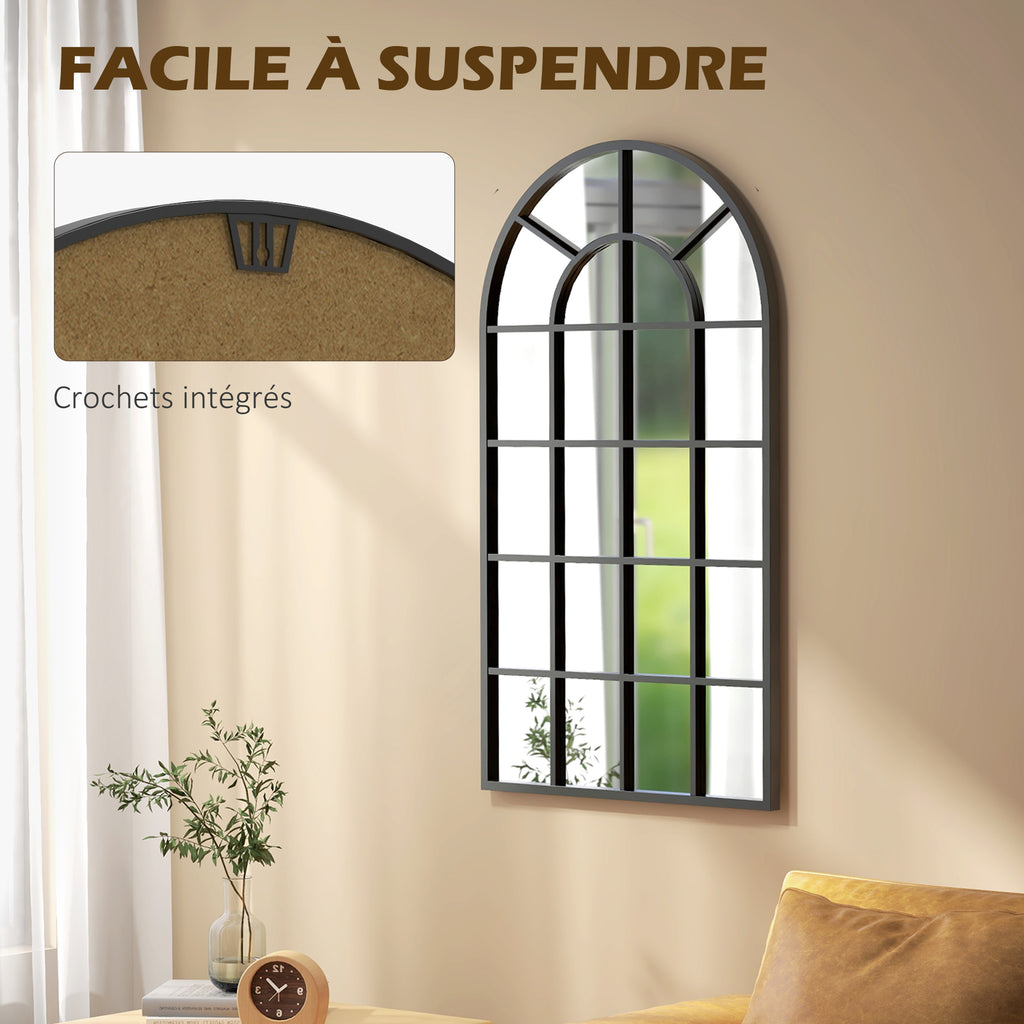 Miroir verrière arche style industriel fenêtre arcade métal 110 x 65 cm noir-5