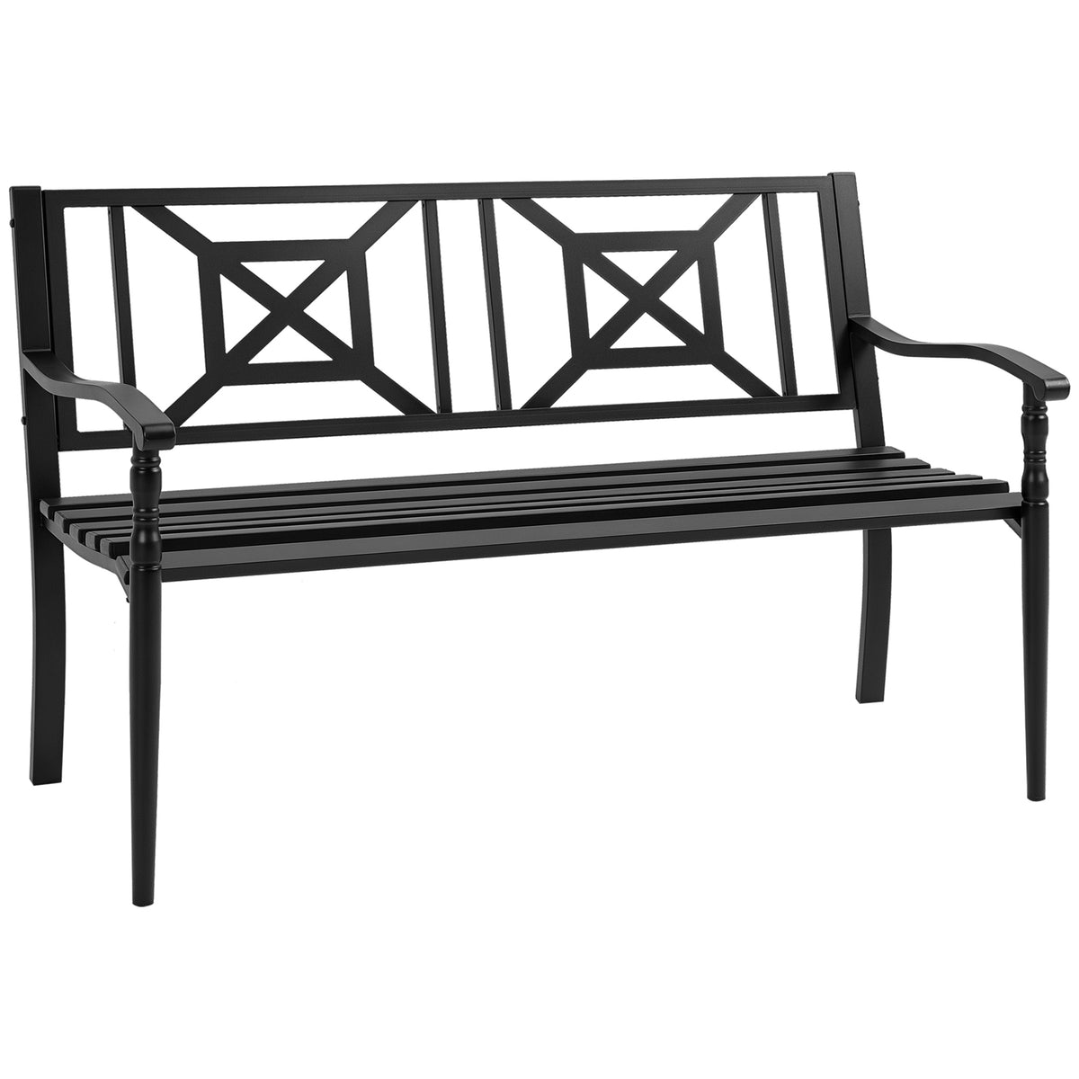 Banc de jardin 2 places banquette extérieur terrasse patio dossier haut assise à lattes accoudoirs-0