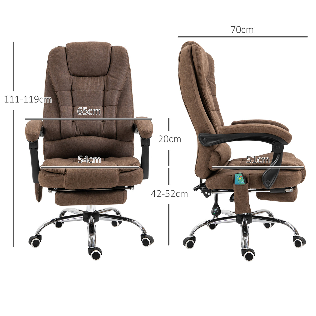 Fauteuil de bureau direction massant chauffant hauteur réglable dossier inclinable repose-pied + coussin lombaires-2