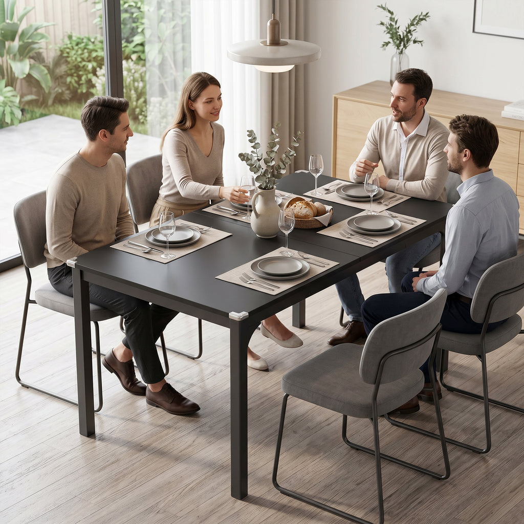 Table à manger extensible de 4 à 6 personnes, pieds en acier, pour petits espaces, salle à manger, noir-8
