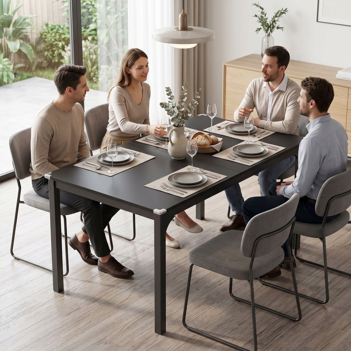 Table à manger extensible de 4 à 6 personnes, pieds en acier, pour petits espaces, salle à manger, noir-8