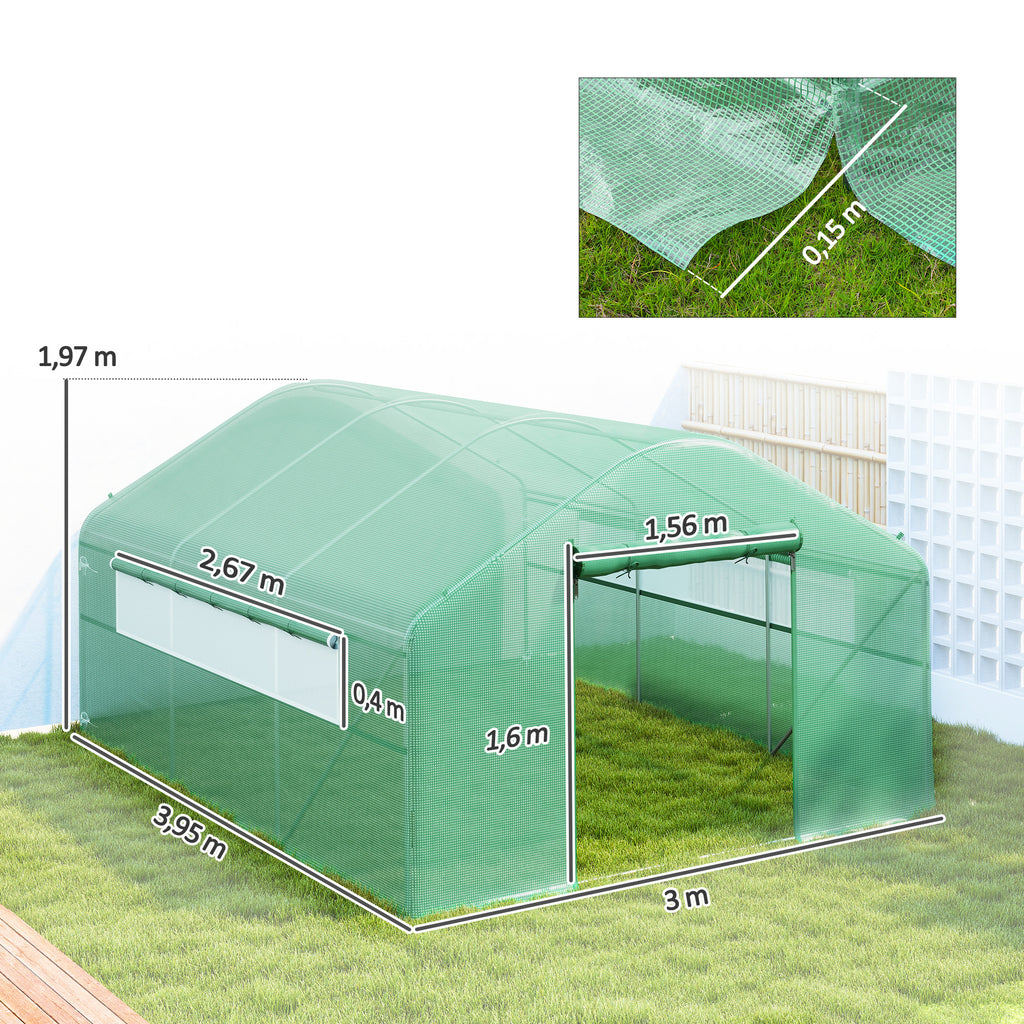 Serre de jardin 4 x 3 x 2m avec portes enroulables et grandes fenêtres, serre tunnel de jardin, vert-2