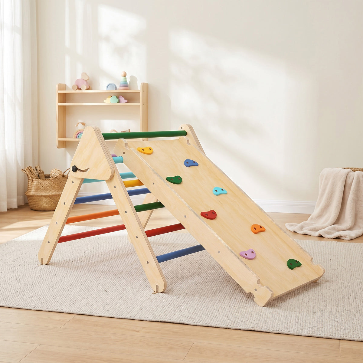 Triangle escalade enfants 3 en 1, rampe double-face pour grimper et glisser, charge 50 kg, 147x64,5x63cm, multicolore-1