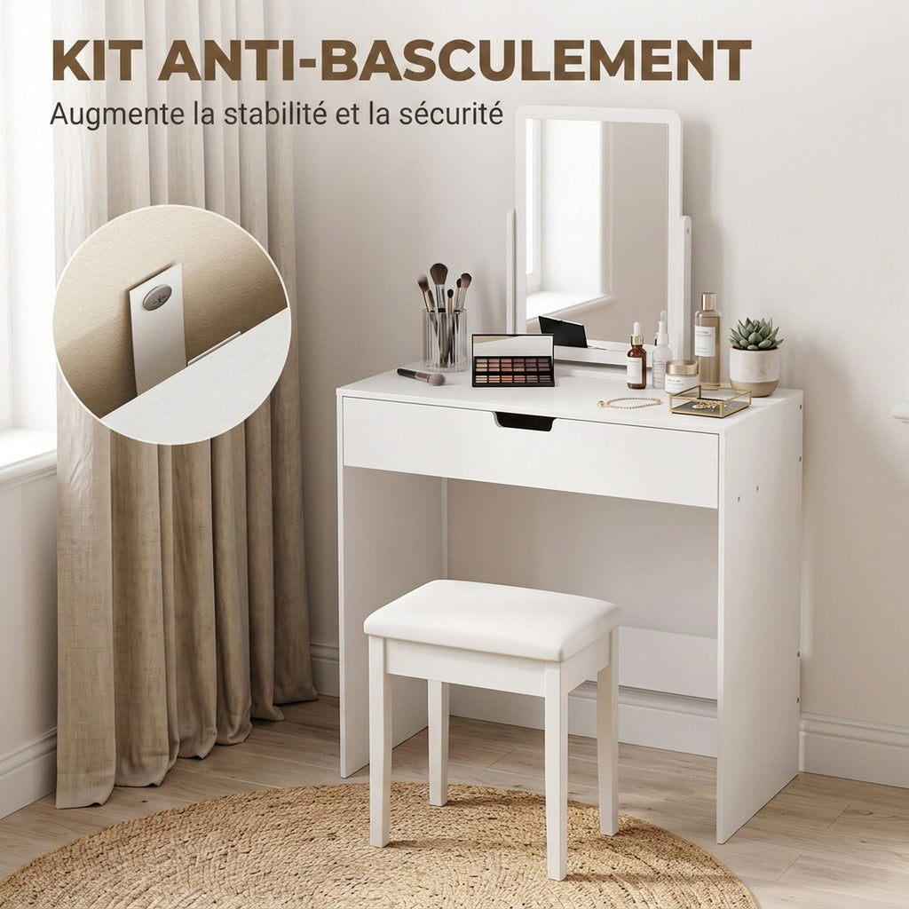 Coiffeuse avec tiroir, table de maquillage moderne moderne, pour chambre à coucher, 75 x 40 x 75 cm, blanc-6