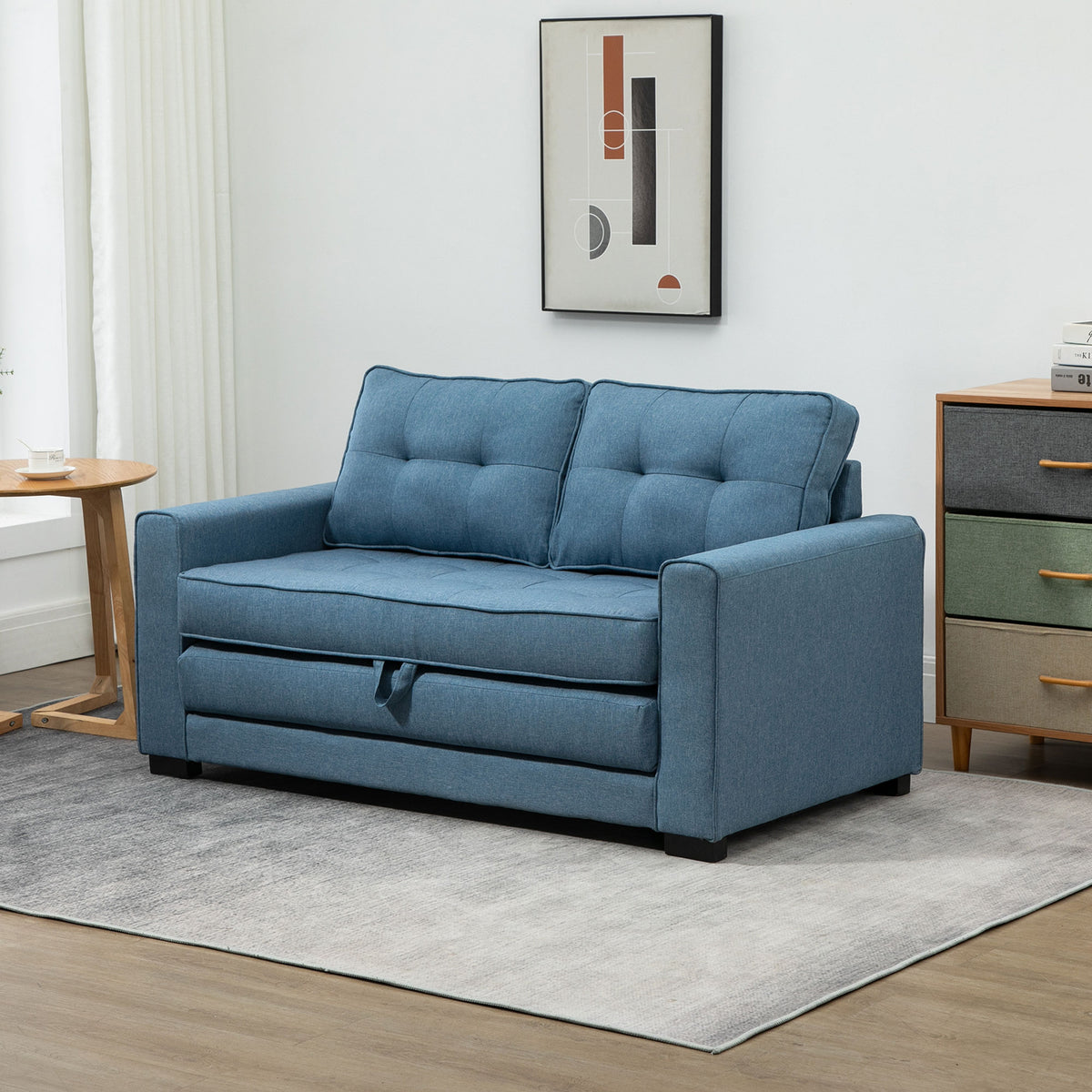 Canapé droit convertible 2 places - dossier capitonné - 147,5 x 75 x 85 cm - bleu-9