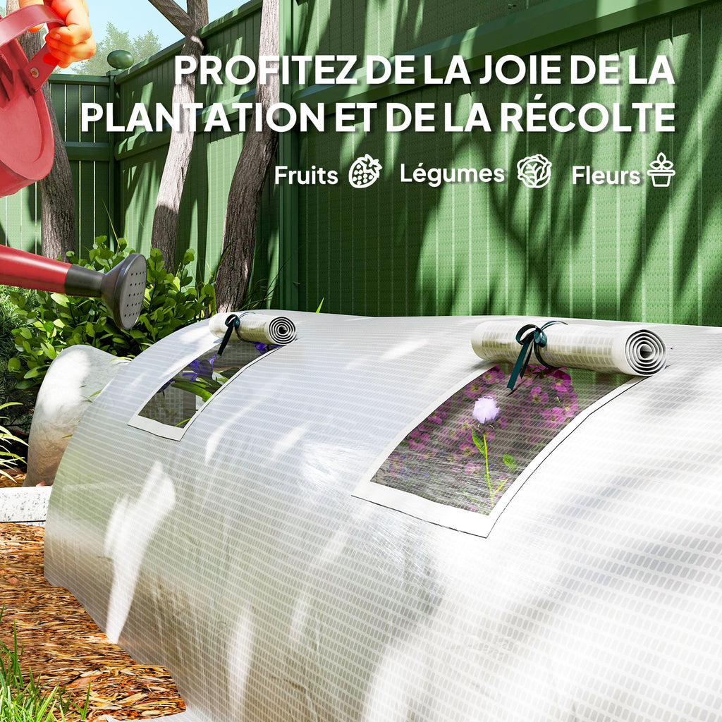 Mini Serre de Jardin mini serre tunnel 4 fenêtres avec Zip enroulables Acier PE 140 g/m² Anti-UV 360x90x90cm Vert-5