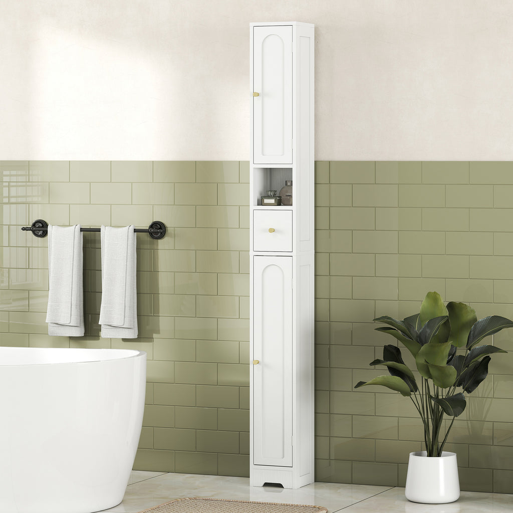 Meuble colonne salle de bain, meuble de rangement, 2 portes, tiroir, compartiment ouvert, étagère réglable, blanc-9