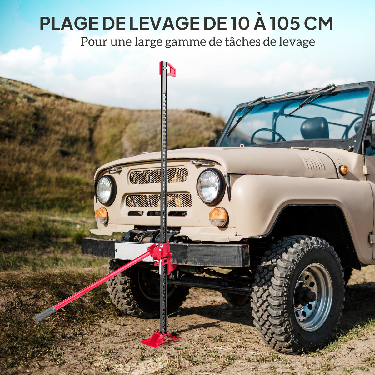 Cric farm jack tout-terrain ATV 4x4, cric pour voiture véhicule charge max. 3000 kg, hauteur de levage 11-135 cm, rouge-4