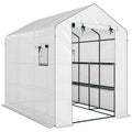 Serre de jardin 3 m² avec étagères 3 niveaux, PE renforcée 135 g/m² anti-UV, porte enroulable et fenêtres en maille-0