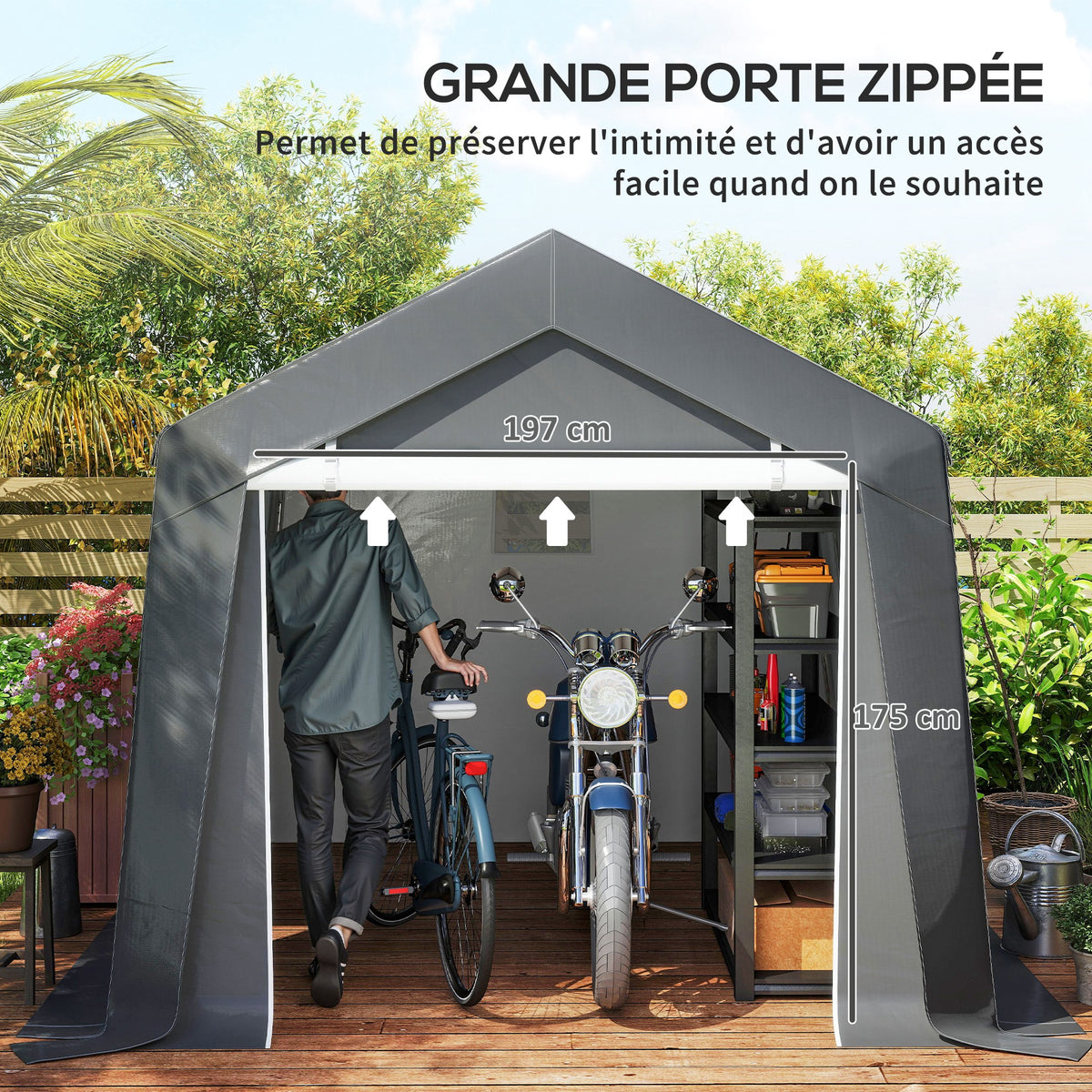 Abri de jardin tente de stockage portable pour extérieur avec cadre en acier galvanisé et grande porte 3 x 3 m gris-5