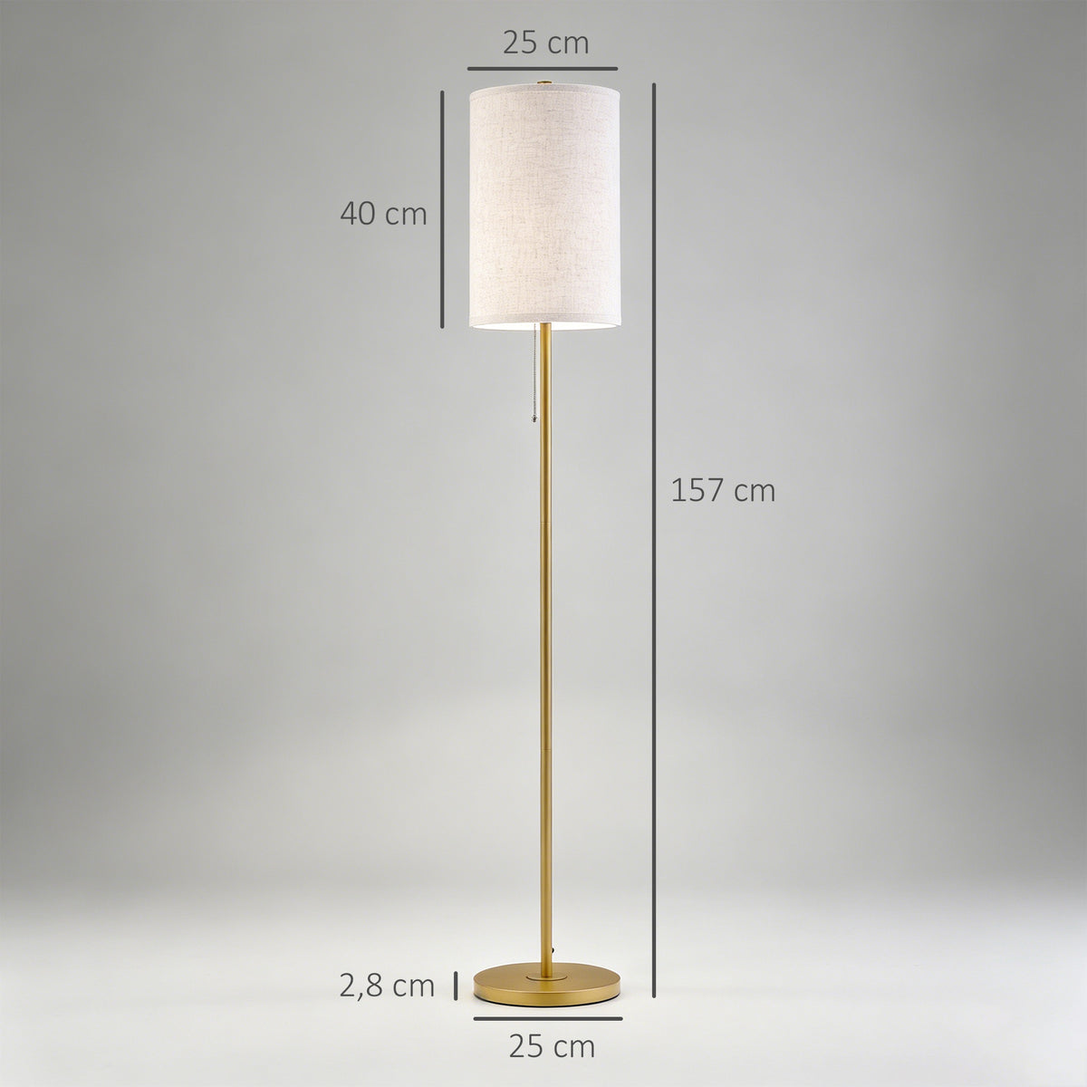 Lampadaire design 40 W max. piètement mât acier doré abat-jour lin crème dim. 25,5 x 25,5 x 157 cm doré et beige-2