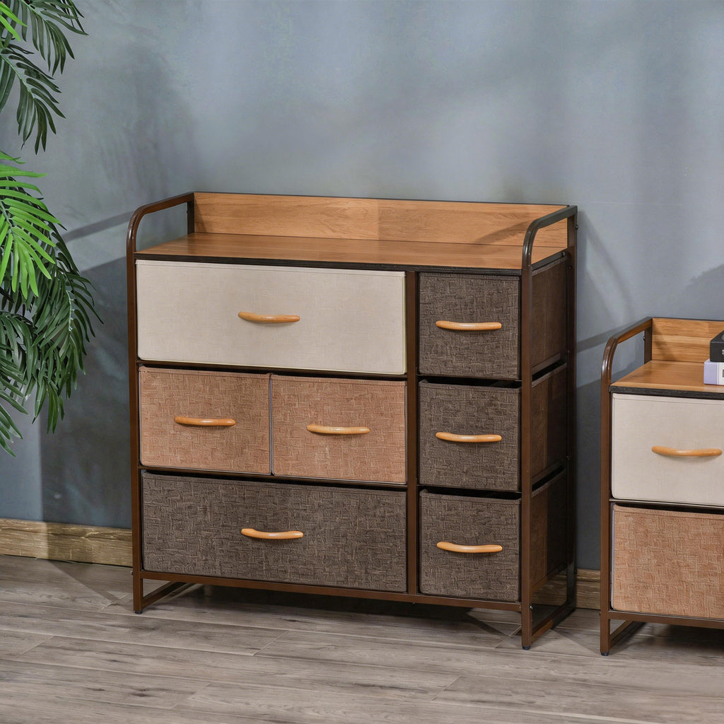 Commode 7 tiroirs meuble de rangement tiroir en tissu pliant - structure acier noir - 80L x 29l x 78,5H cm, multicolore-1