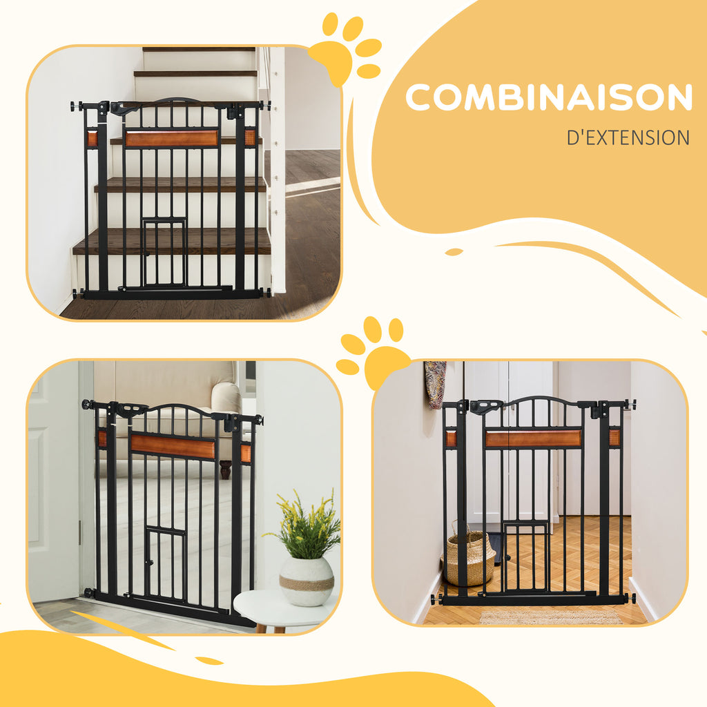 Barrière de sécurité pour animaux système de double verrouillage sans perçage 74 à 80 cm acier bois de pin noir-8
