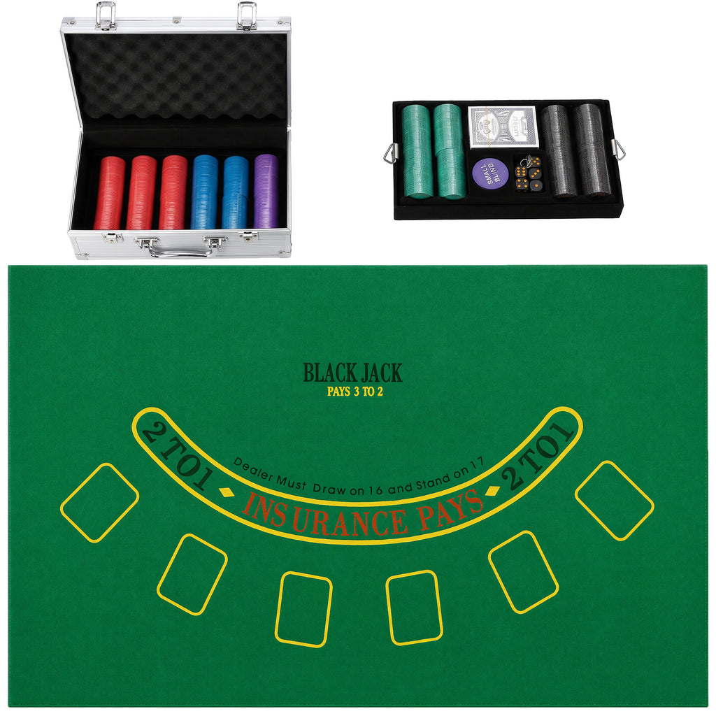 Mallette de Poker 500 Jetons 5 Valeurs, 2 Jeux de Cartes, Tapis de Jeu, Bouton Dealer, Blind, Alu, 31x17x11,5cm, Argenté-0