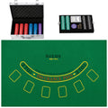 Mallette de Poker 500 Jetons 5 Valeurs, 2 Jeux de Cartes, Tapis de Jeu, Bouton Dealer, Blind, Alu, 31x17x11,5cm, Argenté-0