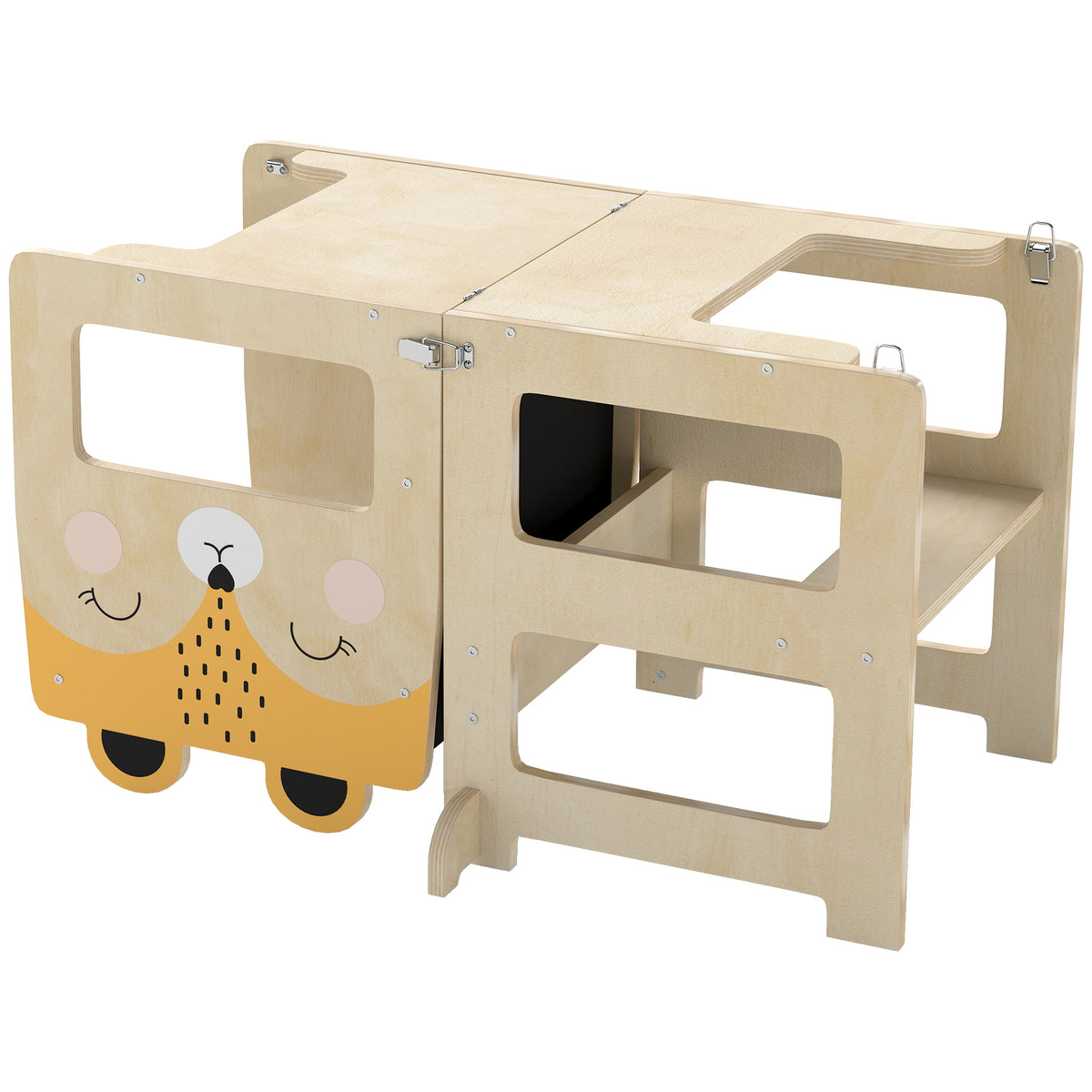 Tour Montessori pour enfants 2-5 ans avec tableau et table, en bois, 57x39x93 cm, couleur Bois-0