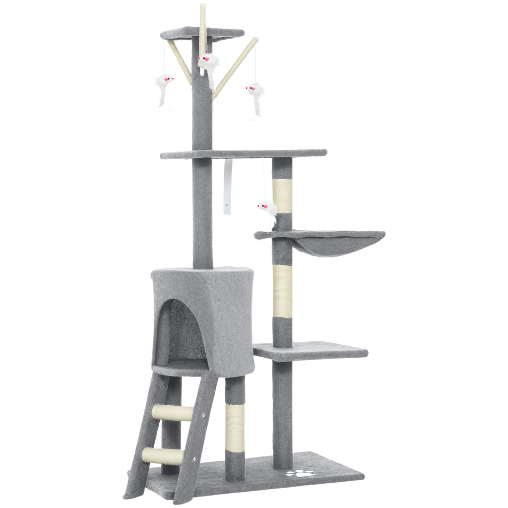 Arbre à Chat Tour de Jeux pour Chats Stable Multi-Niveaux avec Niche 3 Plate-Formes Hamac 60x35x134cm Gris-0
