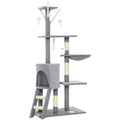 Arbre à Chat Tour de Jeux pour Chats Stable Multi-Niveaux avec Niche 3 Plate-Formes Hamac 60x35x134cm Gris-0