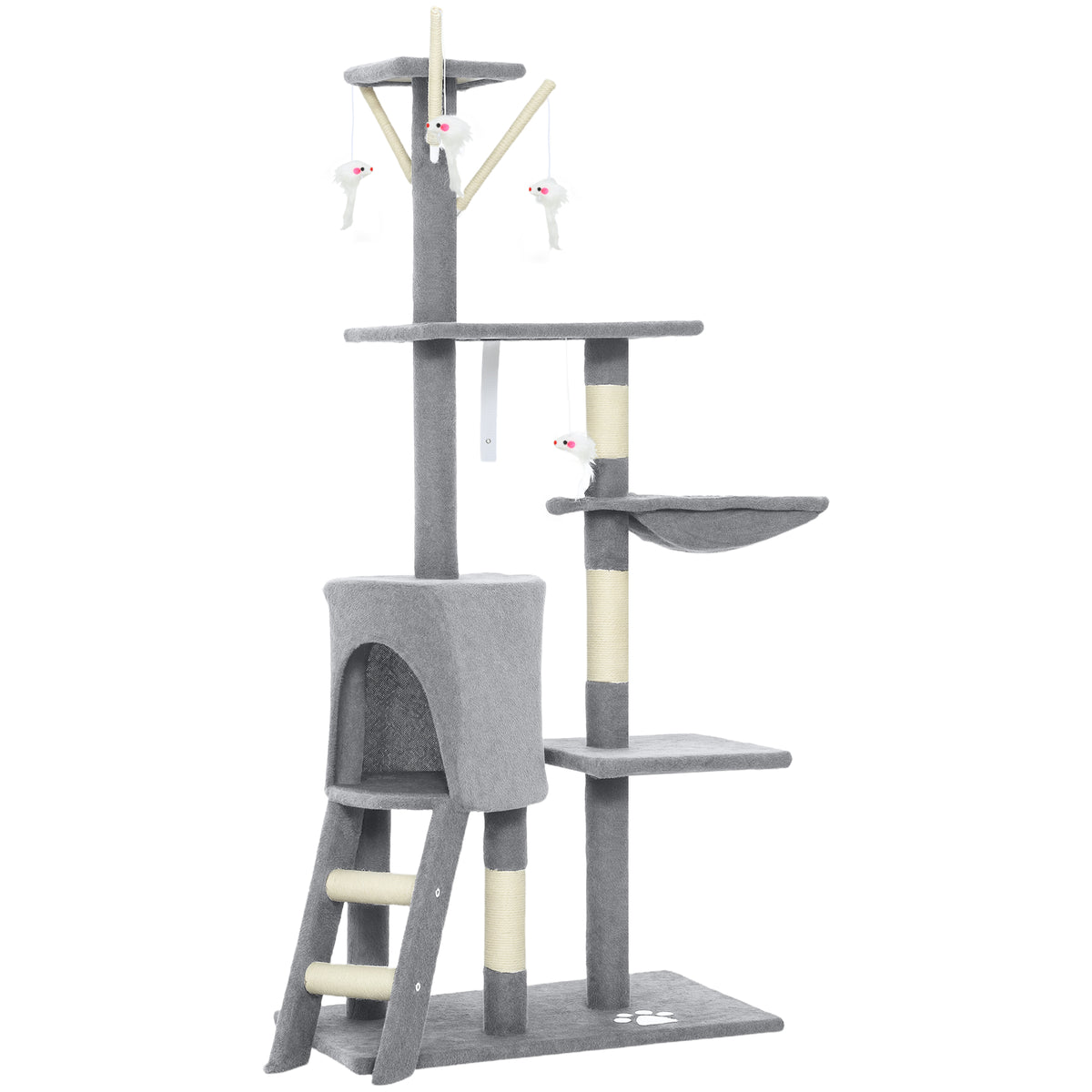 Arbre à Chat Tour de Jeux pour Chats Stable Multi-Niveaux avec Niche 3 Plate-Formes Hamac 60x35x134cm Gris-0