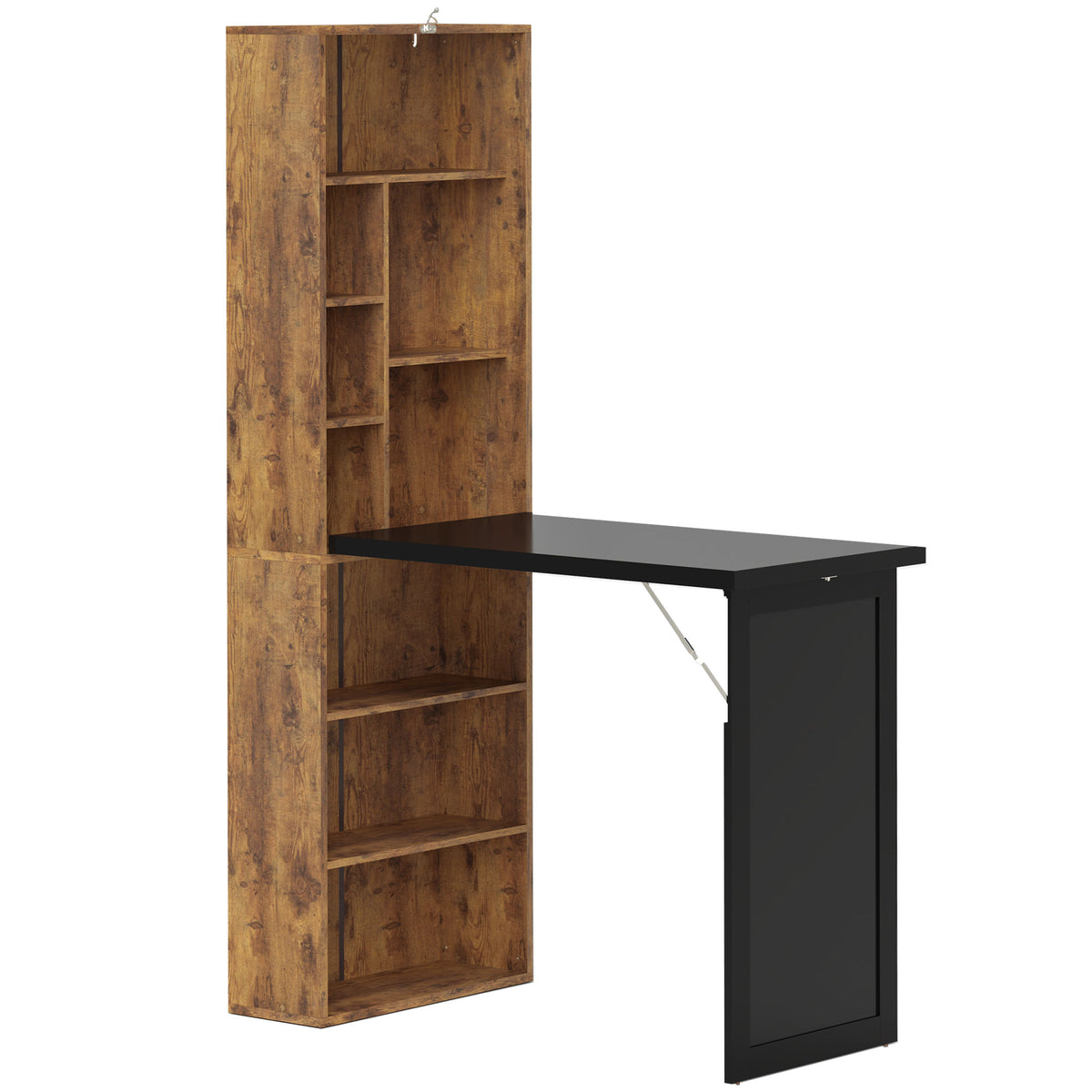 Bureau d'ordinateur pliable avec bibliothèque, poste de travail, tableau noir et étagère réglable, 98x51x153cm, marron-0