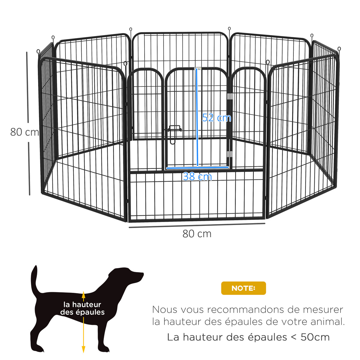 Luxe parc enclos modulable acier époxy porte verrouillable pour chiens, lapins, rongeurs, petits animaux, intérieur et extérieur 80 x 80 cm noir-2