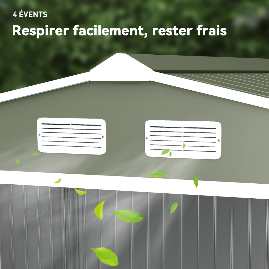 Abri de jardin 5,4 m² 2,77 x 1,95 x 1,92 m kit de fondation porte coulissante ventilations acier galvanisé, vert clair-9