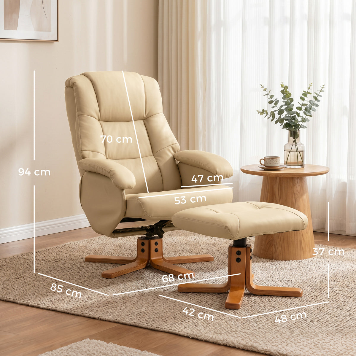 Fauteuil relax avec repose-pied fauteuil de relaxation pivotant 360° dossier inclinable charge 120 Kg beige-2