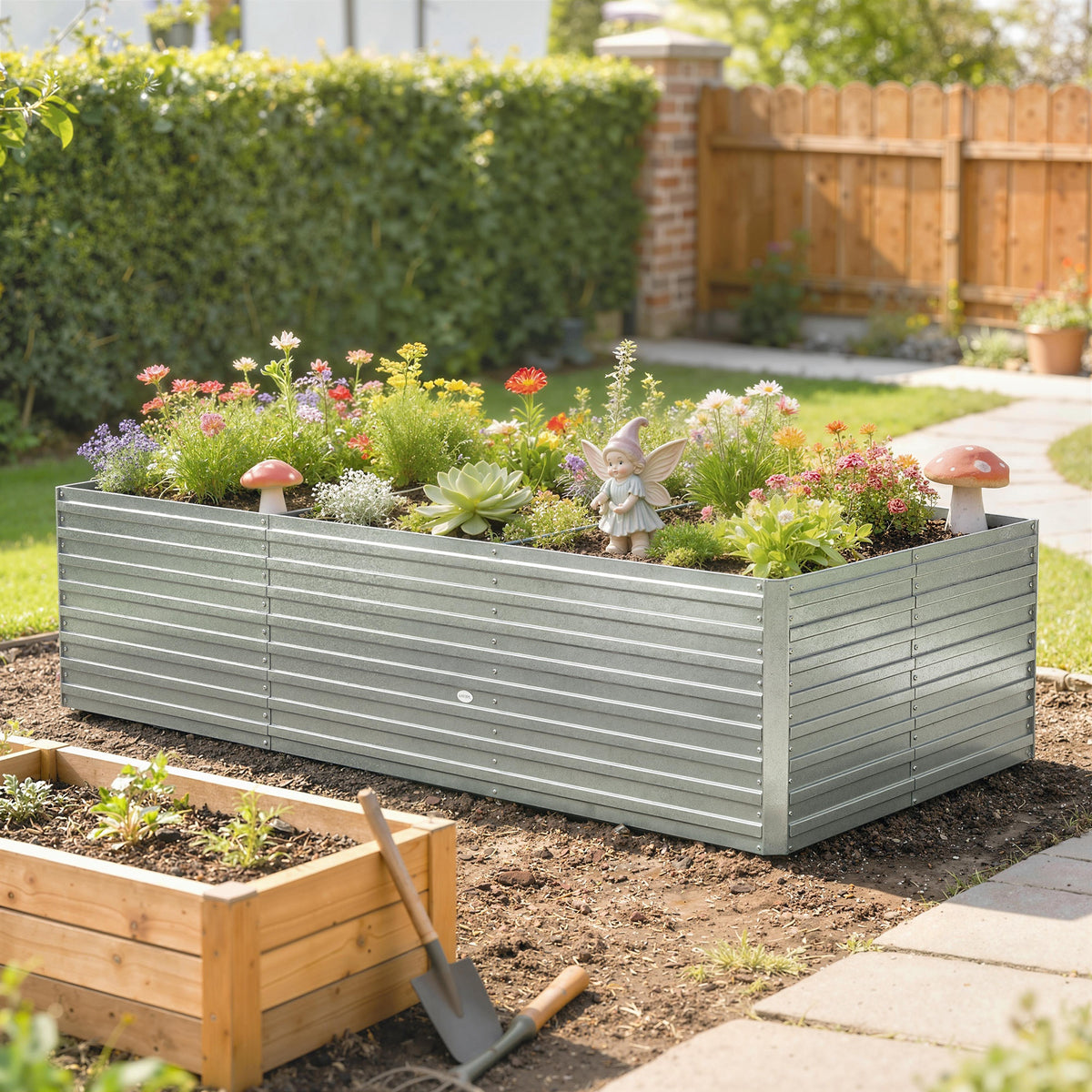 Jardinière extérieure, jardinière surélevée galvanisée bordure de sécurité et fond ouvert 240 x 120 x 60 cm gris argenté-1